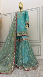 SKY BLUE COLOR ORGANZA GHARARA