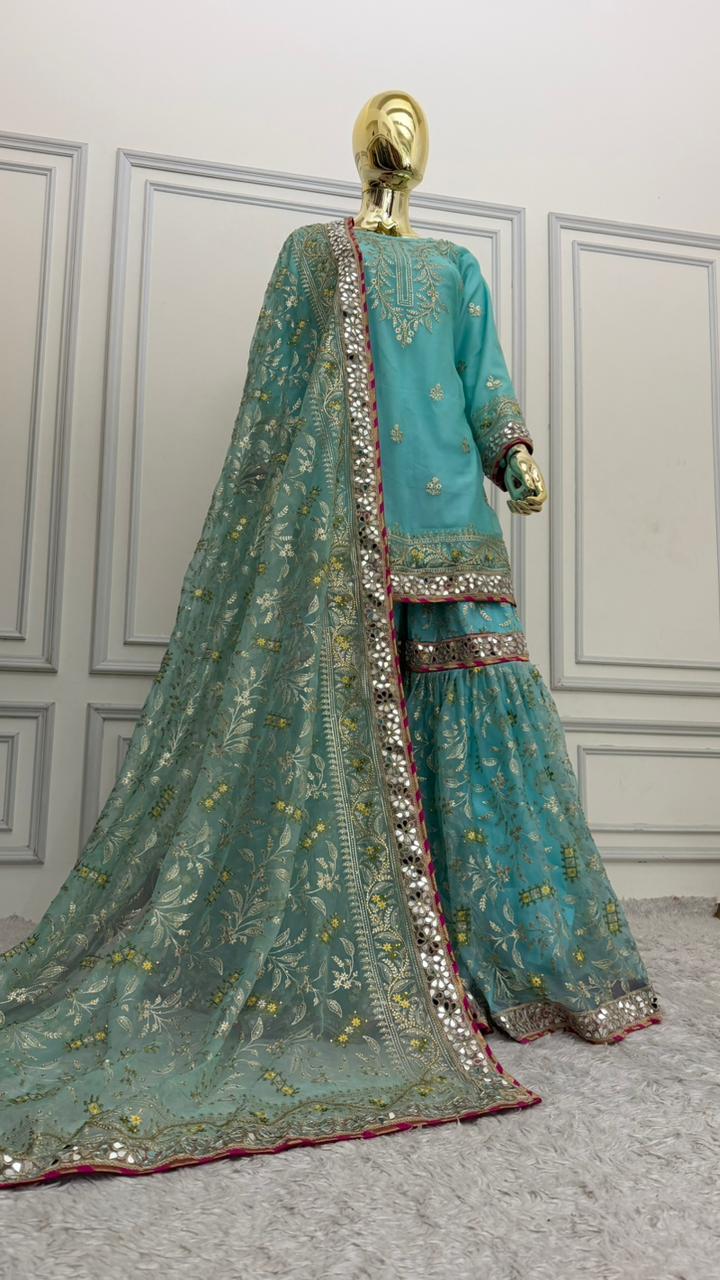 SKY BLUE COLOR ORGANZA GHARARA