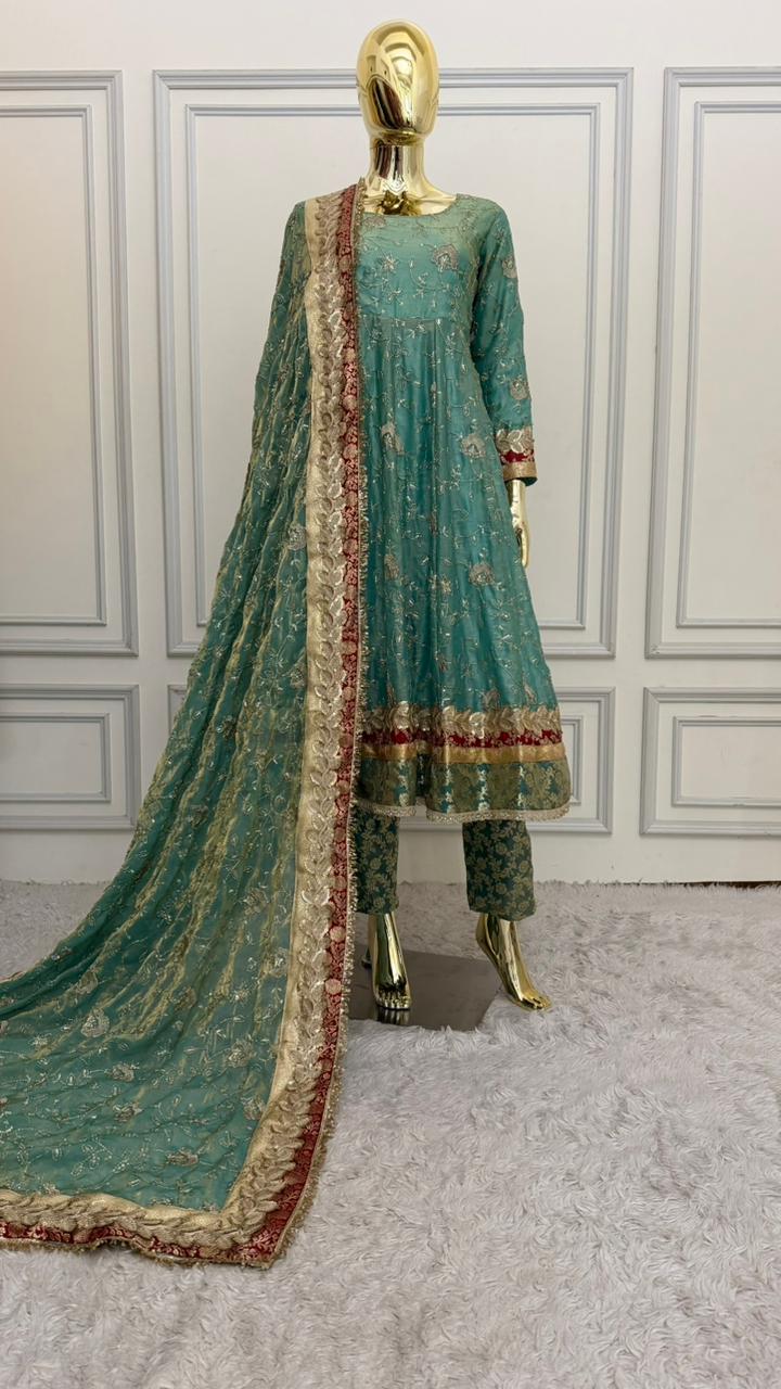ITALIAN SHIMMER SILK BASED SKY BLUE ANARKALI
