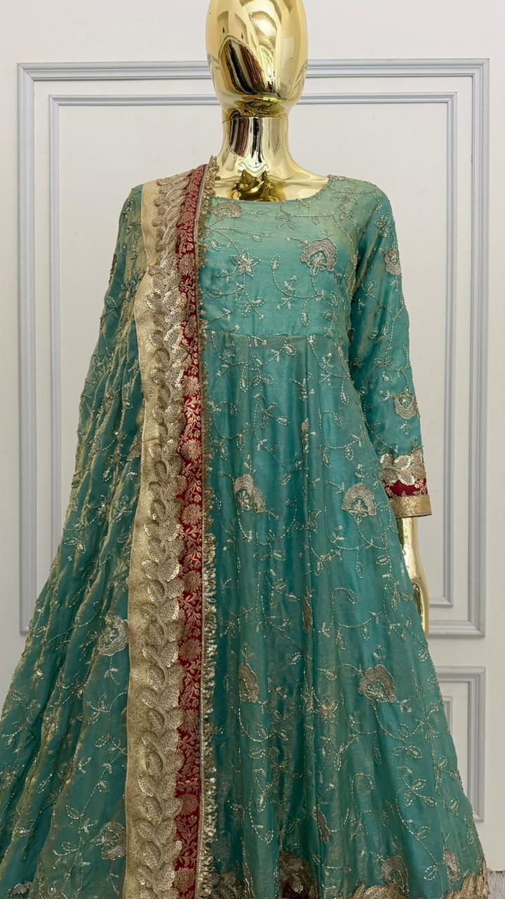 ITALIAN SHIMMER SILK BASED SKY BLUE ANARKALI