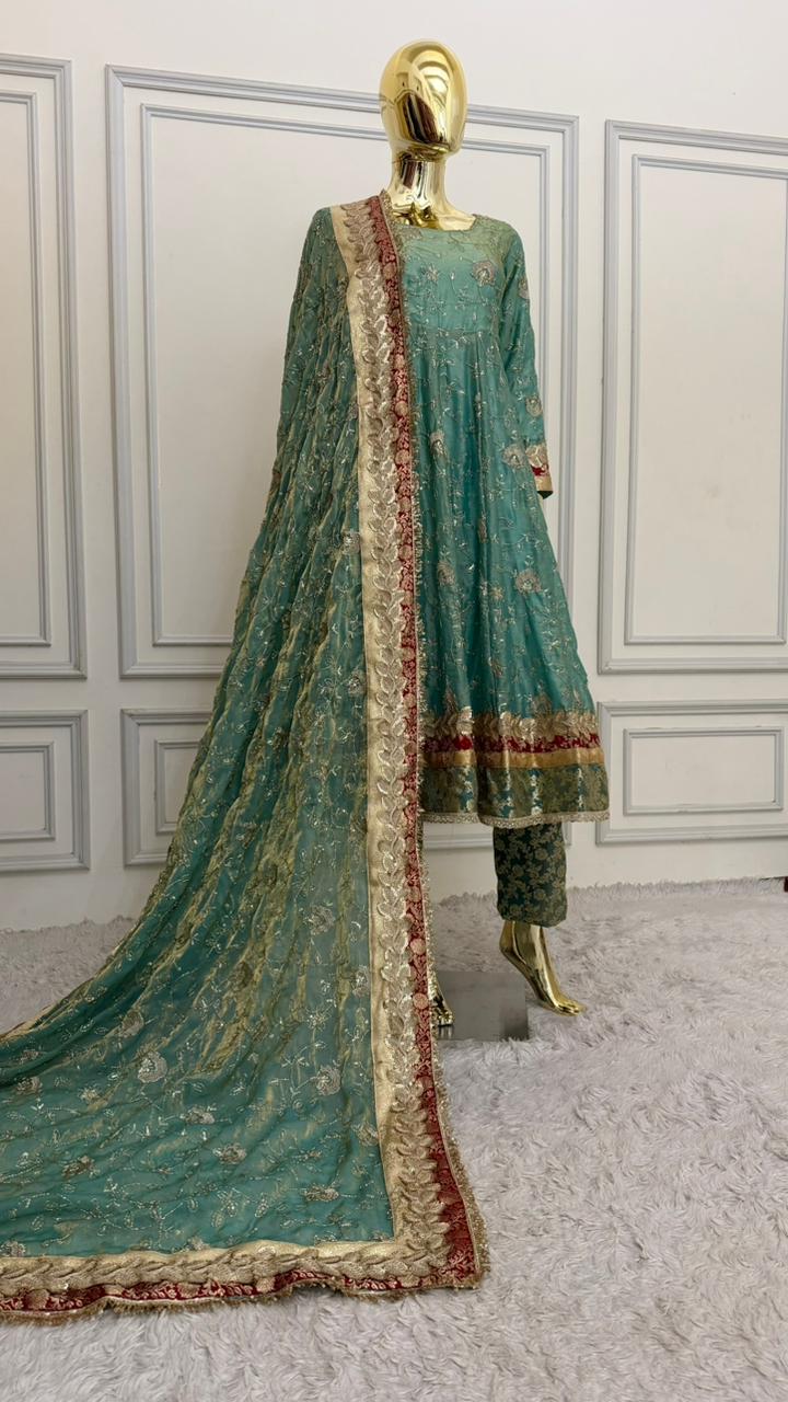 ITALIAN SHIMMER SILK BASED SKY BLUE ANARKALI