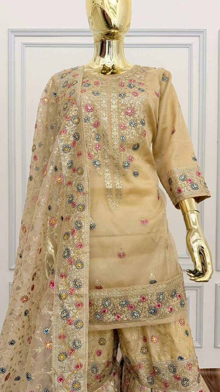 BEIGE SHINY ORGANZA GHARARA