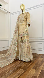 BEIGE SHINY ORGANZA GHARARA