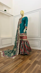MOTHER DAUGHTER COMBO MULTI STRIPE KIMKHAB GHARARA