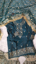 KIMKHAB GHARARA  WITH EMBROIDERED KURTI