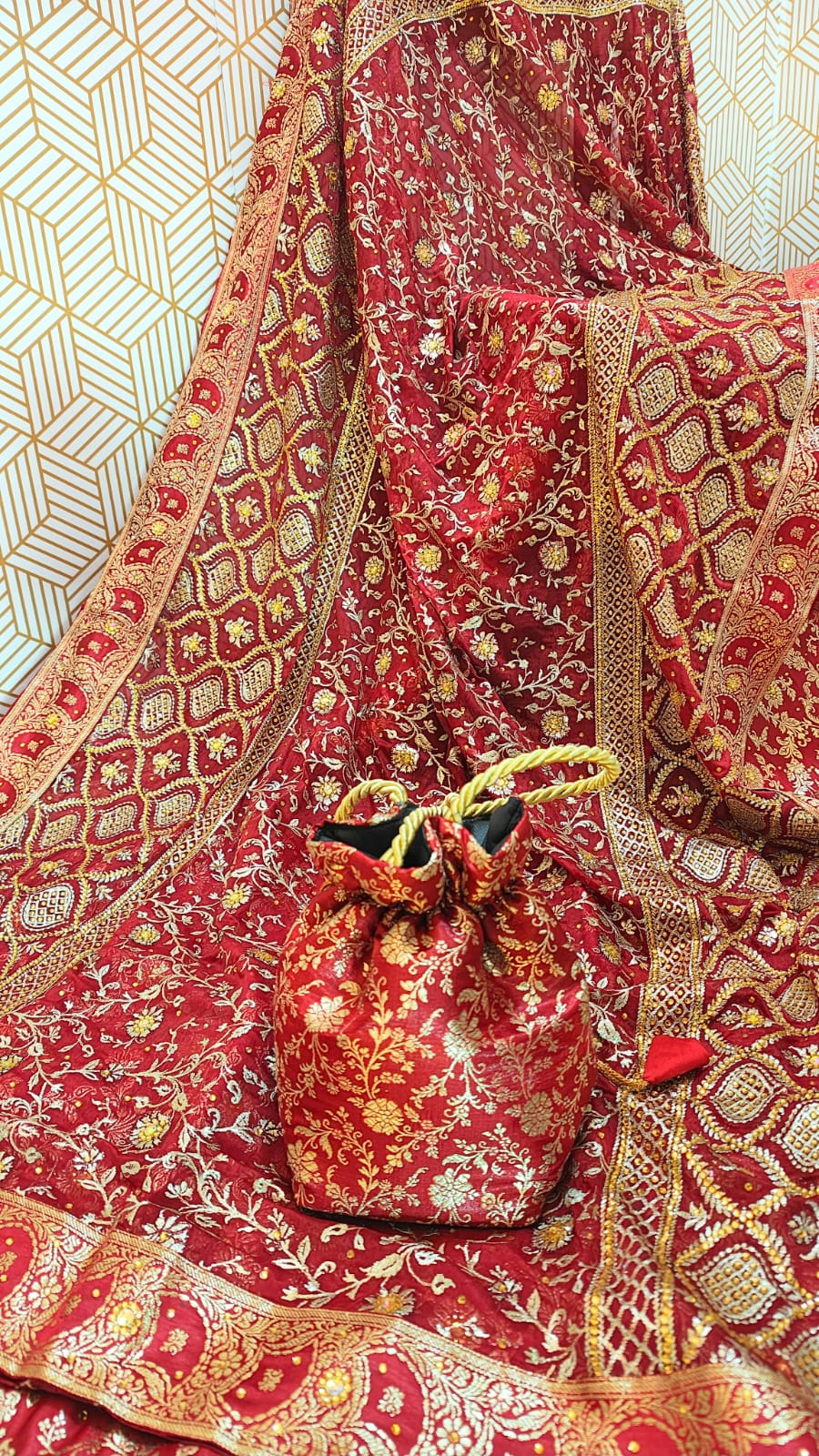 BRIDAL RED KATAN SILK BASED BANARASI KIMKHAB GHARARA