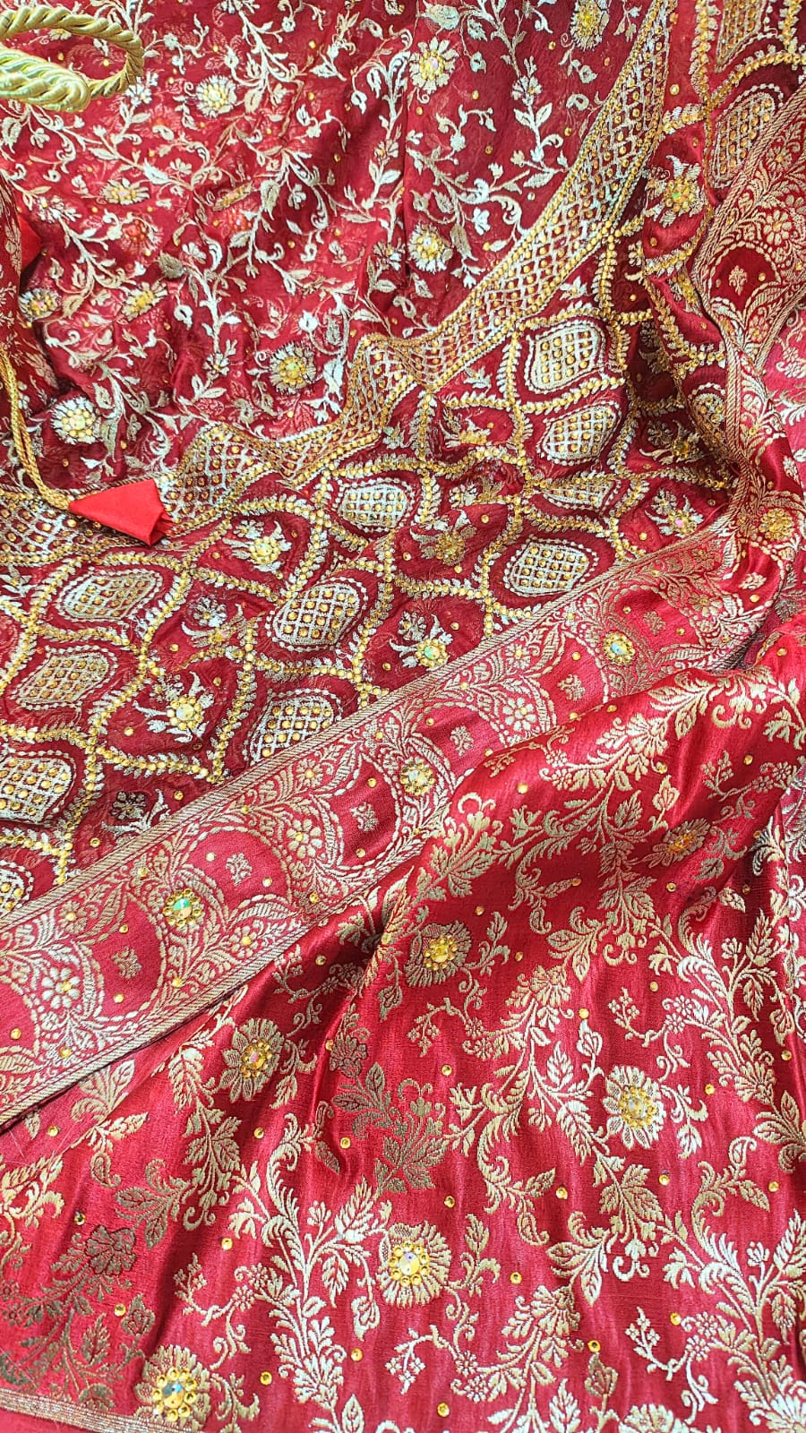 BRIDAL RED KATAN SILK BASED BANARASI KIMKHAB GHARARA
