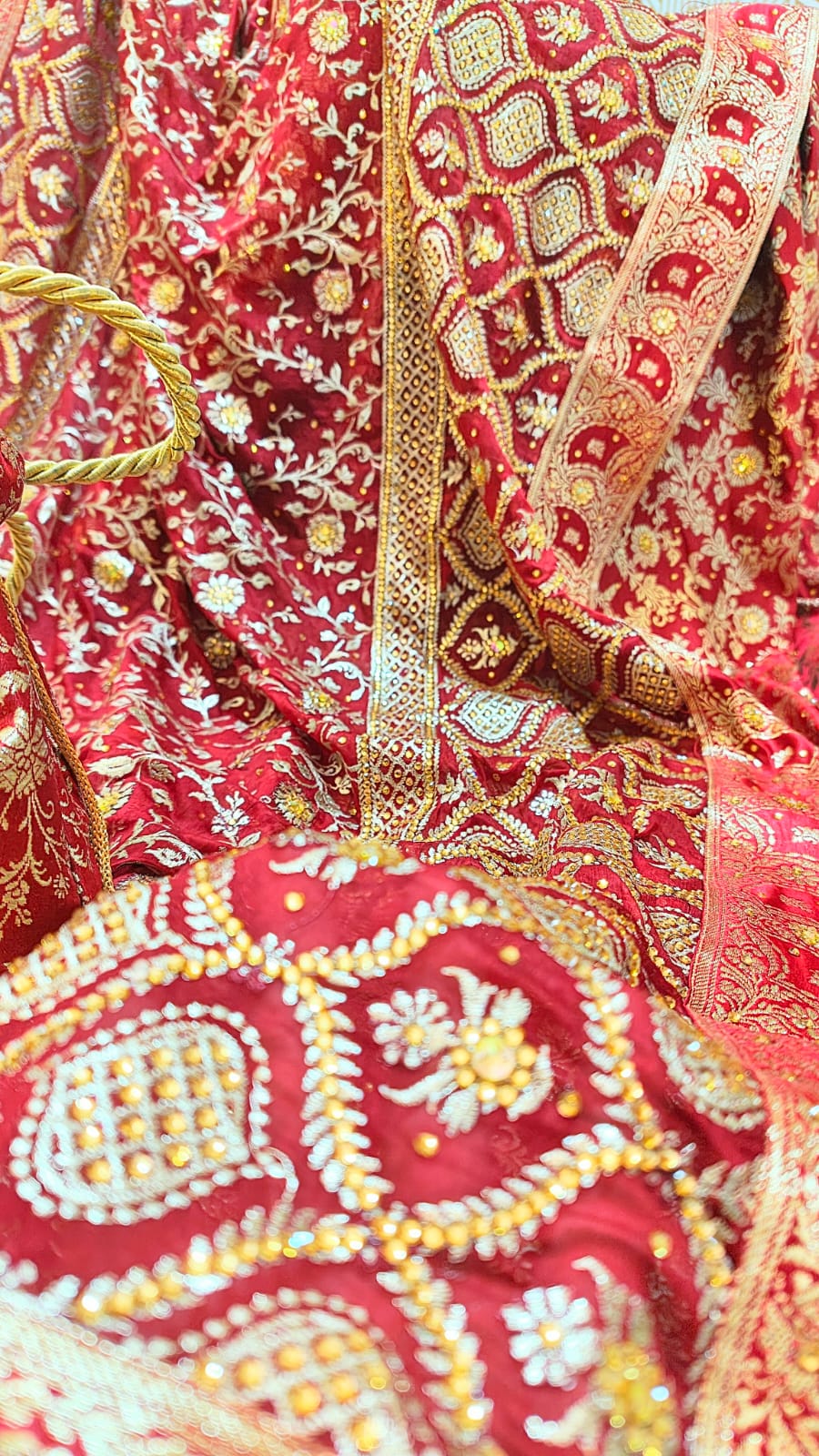 BRIDAL RED KATAN SILK BASED BANARASI KIMKHAB GHARARA