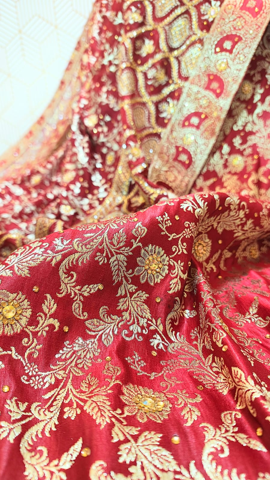 BRIDAL RED KATAN SILK BASED BANARASI KIMKHAB GHARARA
