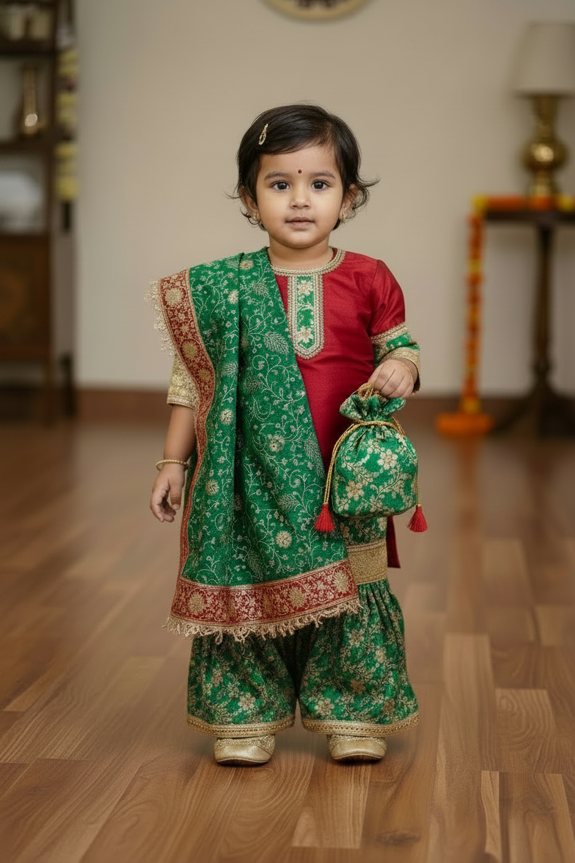 GREEN AND MARON CONTRAST GHARARA