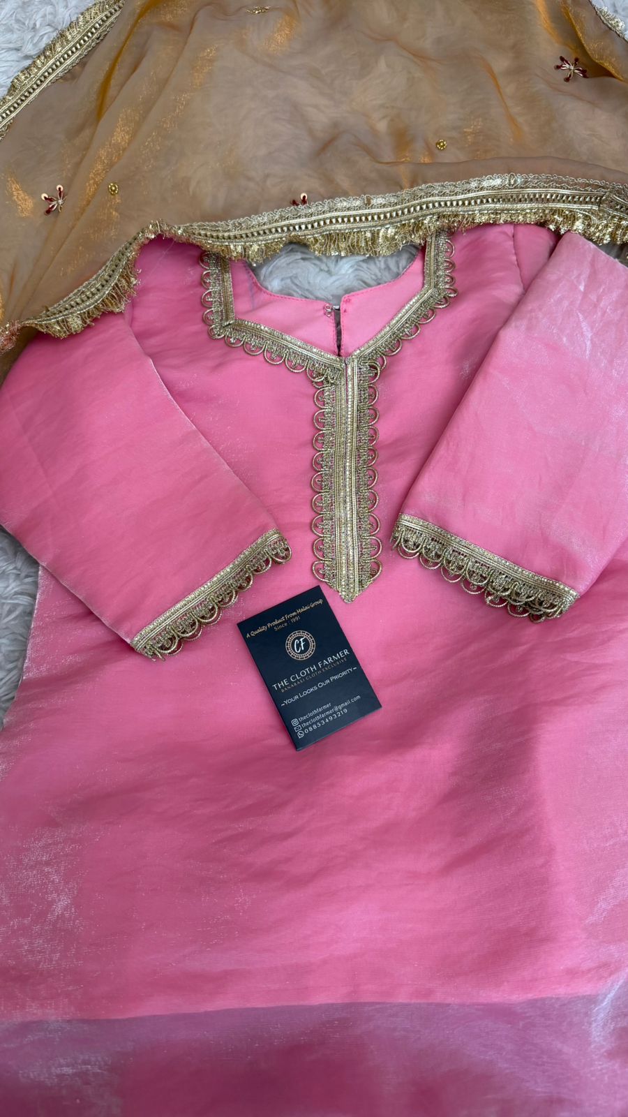 Italian shimmer silk based baby pink color gharara