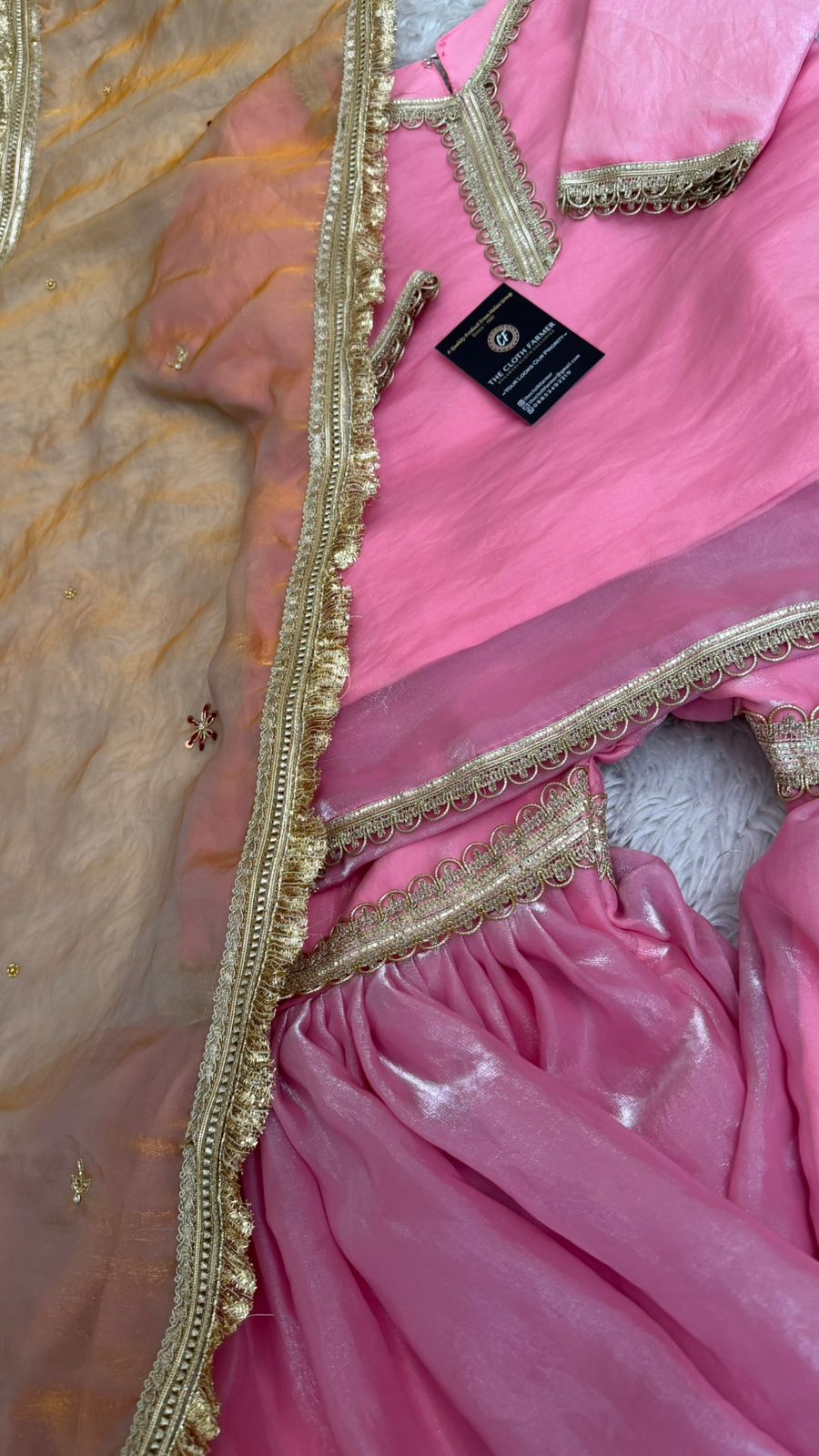 Italian shimmer silk based baby pink color gharara