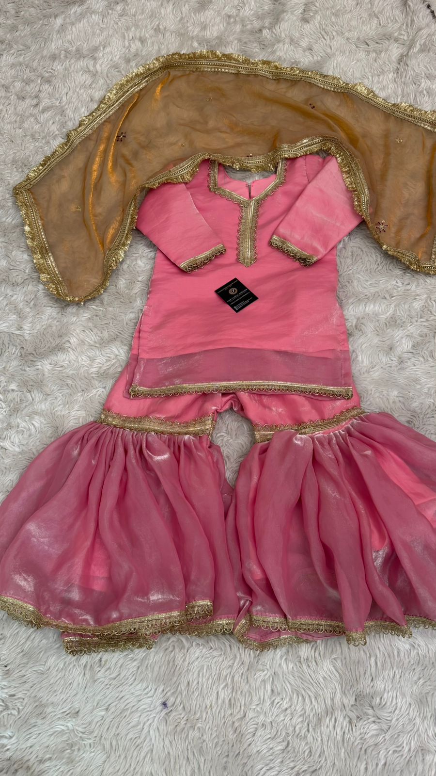 Italian shimmer silk based baby pink color gharara