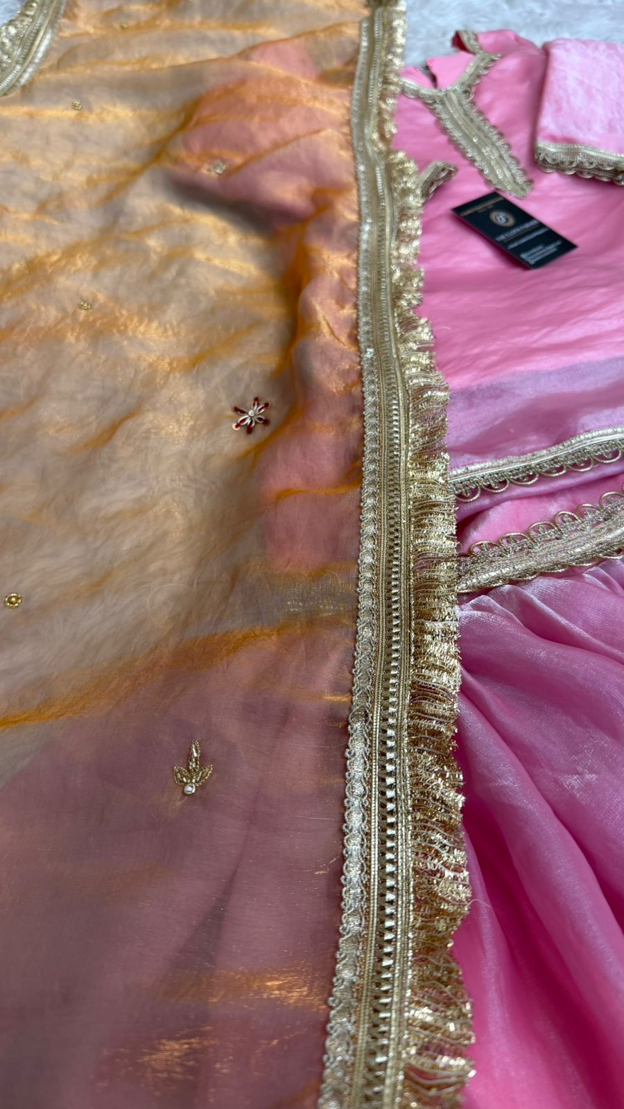 Italian shimmer silk based baby pink color gharara