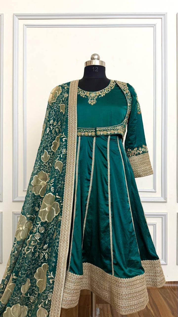 BOTTLE GREEN HAND WORK ANARKALI