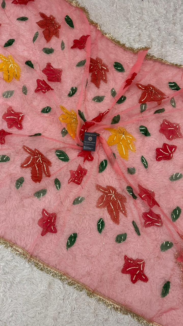 GREEN YELLOW MAROON FLORAL PAINTED DUPATTA