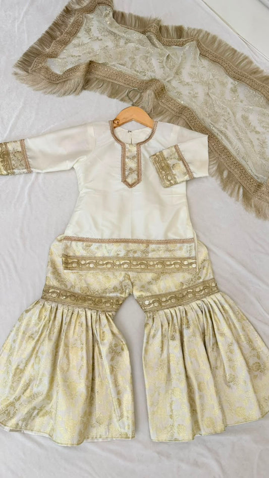 Off white kimkhab gharara for little princess