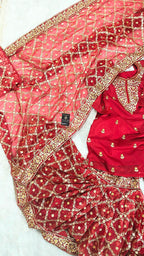 Bridal Maroon Jaal Pattern Embroidered Gharara