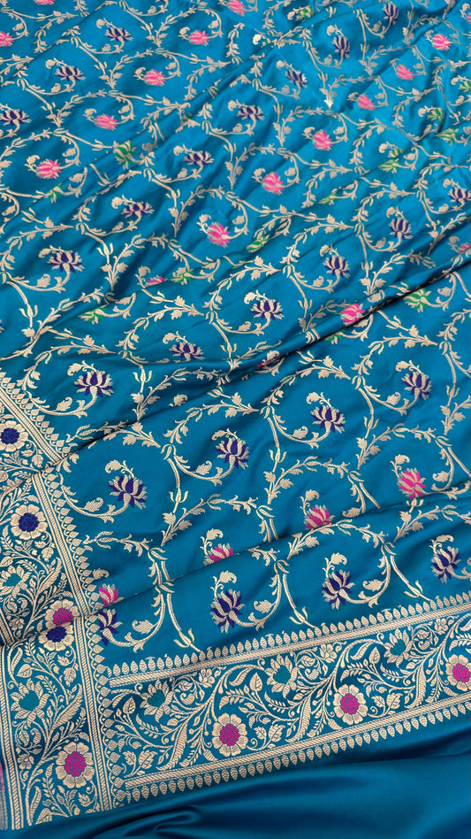AZURE BLUE COLOR MASHRU SILK 3 PIECE SUIT