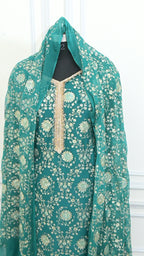 Rama Green Jaal Pattern Chiffon Silk Gharara