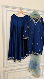 Neavy blue zardozi sharara with floral dupatta