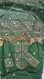 Dark Mehandi Green aada pattern Embroidered Gharara with Viscose silk base