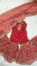 Bridal Maroon Jaal Pattern Embroidered Gharara