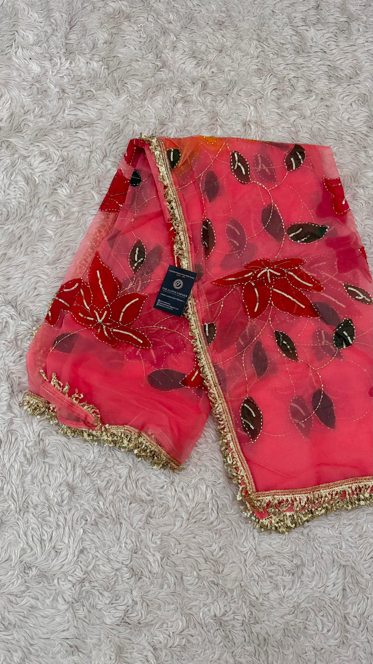 GREEN YELLOW MAROON FLORAL PAINTED DUPATTA