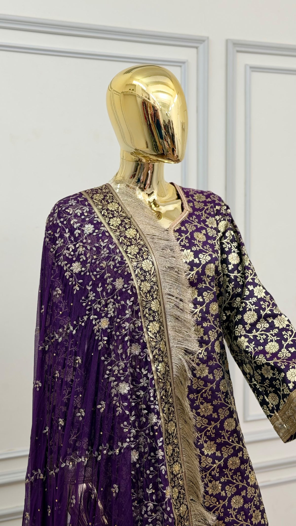 WINE TOP GHARARA WITH STONE WORK