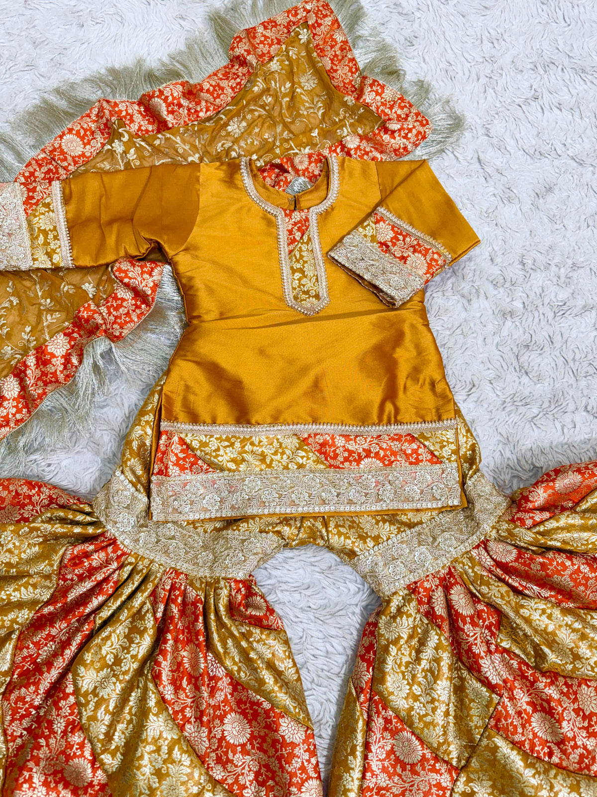 COAMIC ORANGE CONTRAST MOTHER DAUGHTER COMBO GHARARA