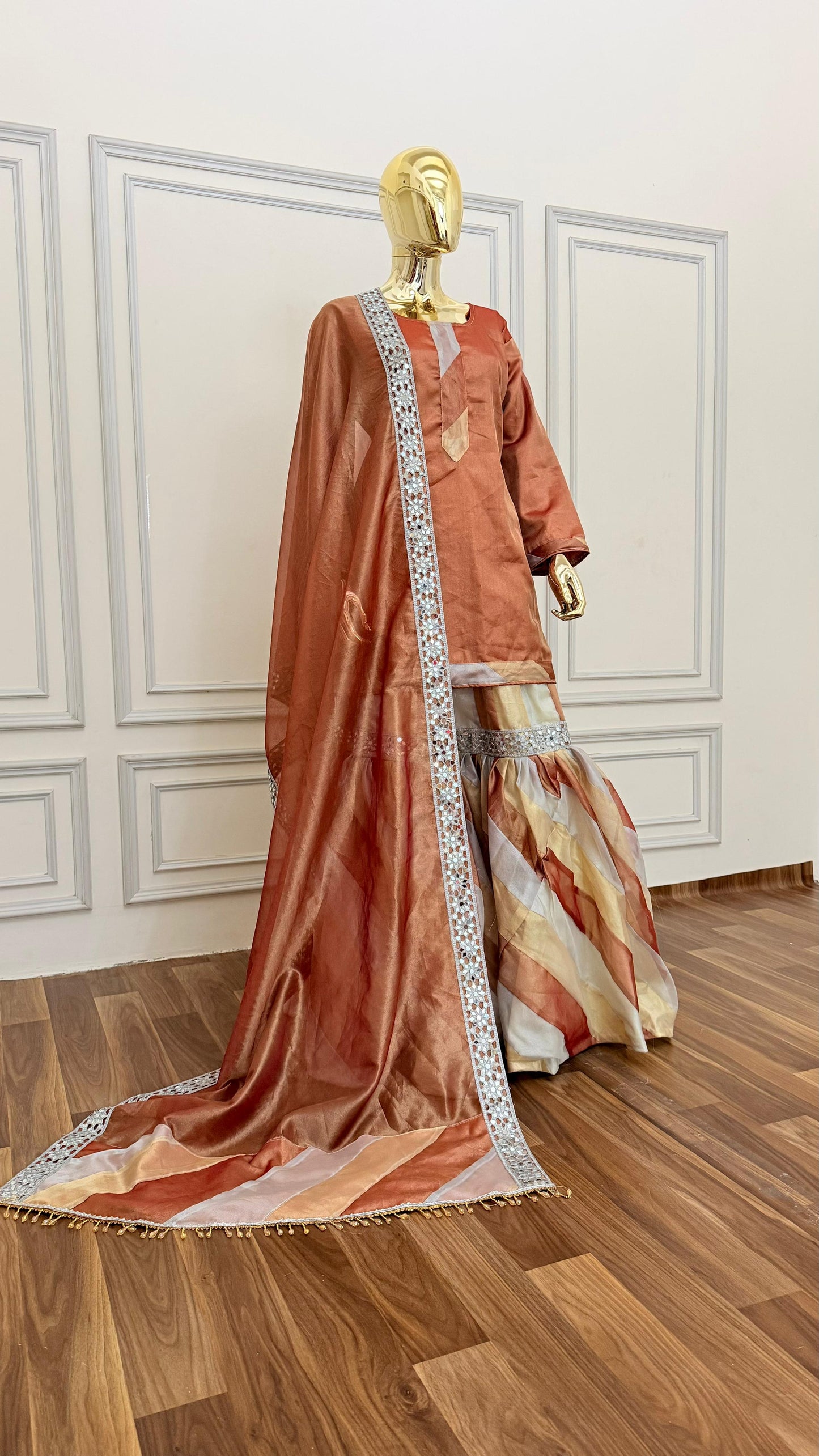 TRI COLOR TISSUE SILK GHARARA