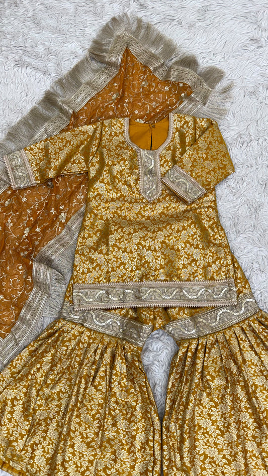 MUSTARD BANARASI TOP GHARARA
