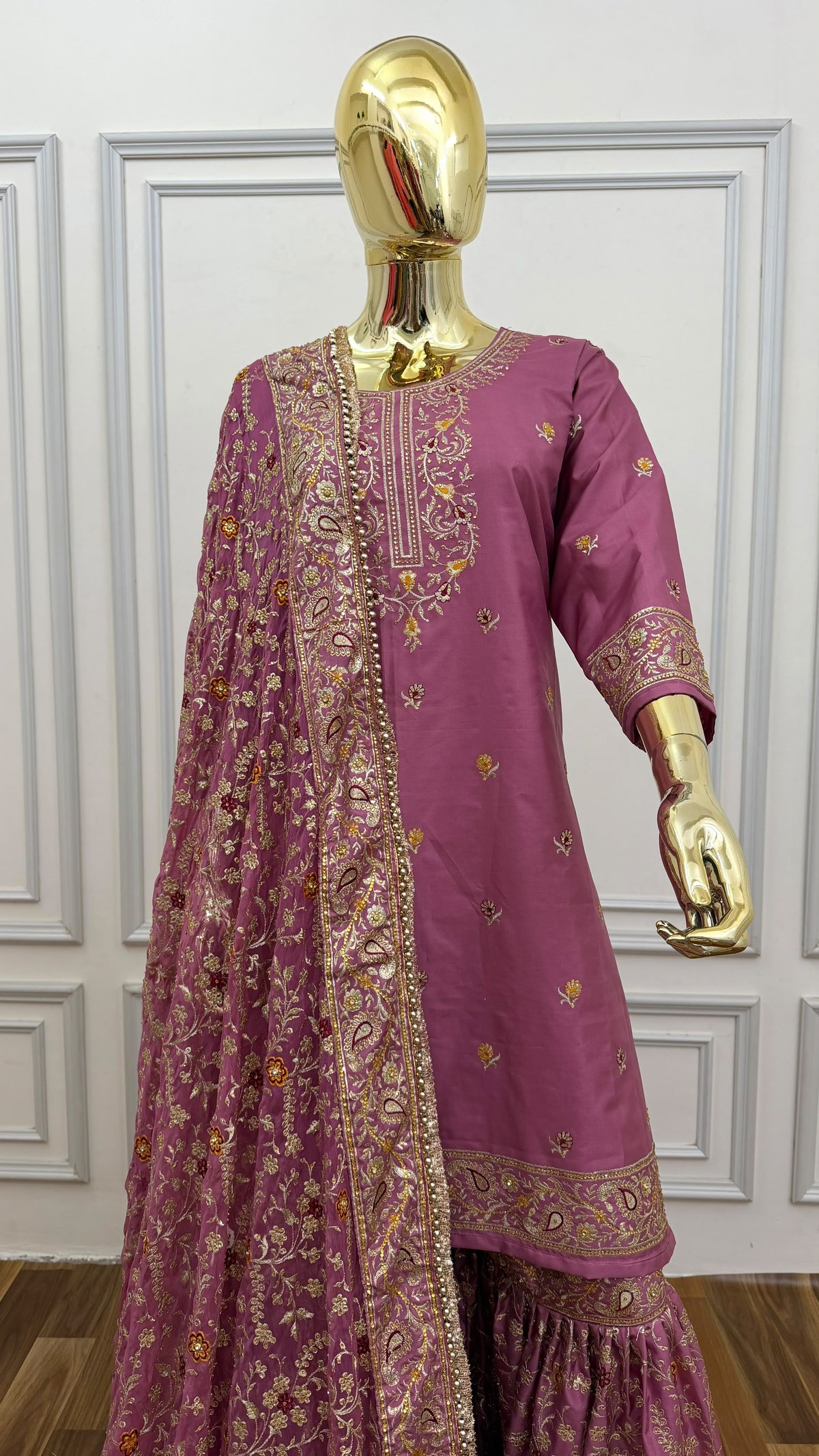 BRIGHT ORCHID HEAVY KUNDAN GHARARA