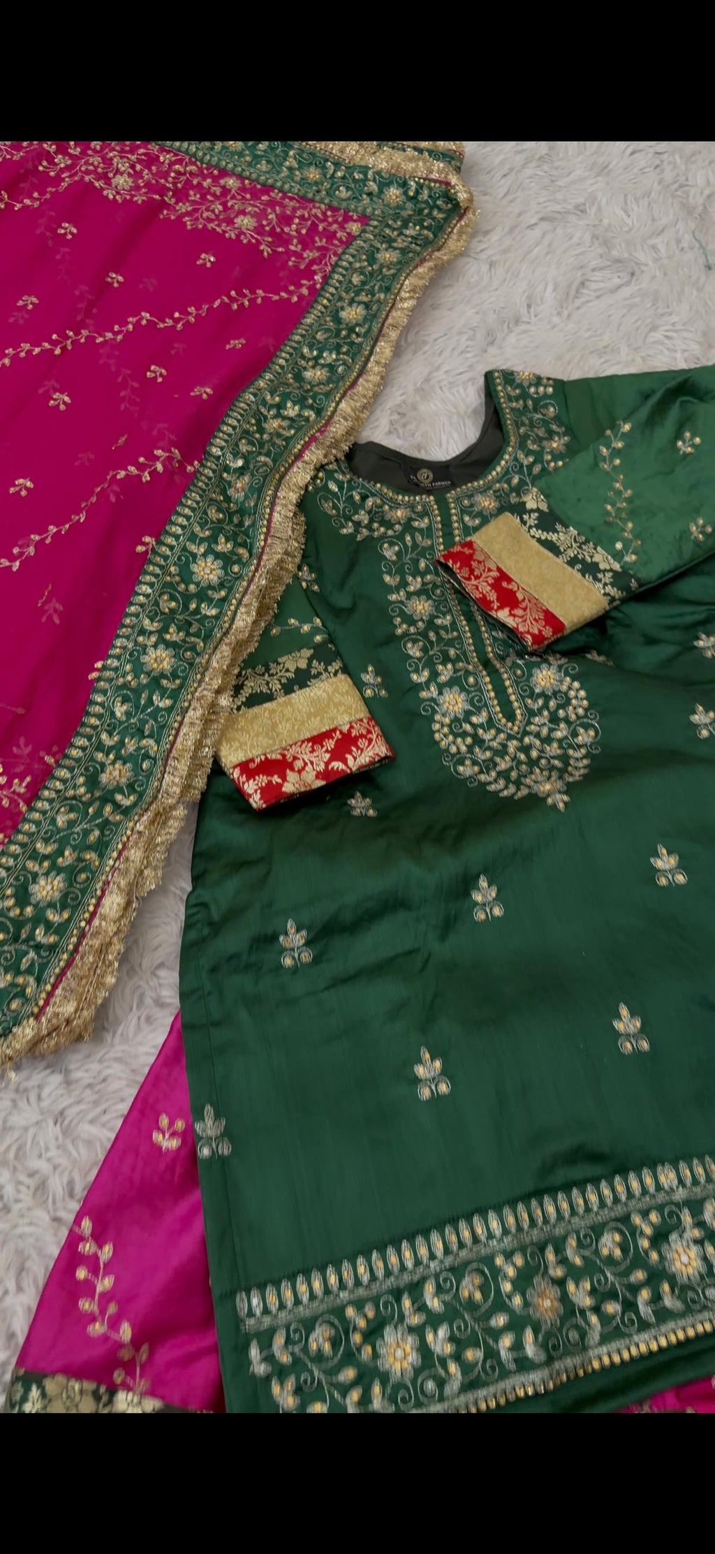 Contrast Embroidery Gharara 2 On Italian shimmer Silk Fabric