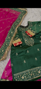 Contrast Embroidery Gharara 2 On Italian shimmer Silk Fabric