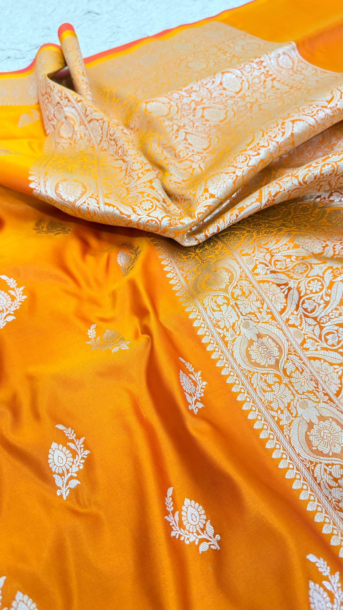 PEACH ORANGE  BUTI MASHRU KATAAN SILK