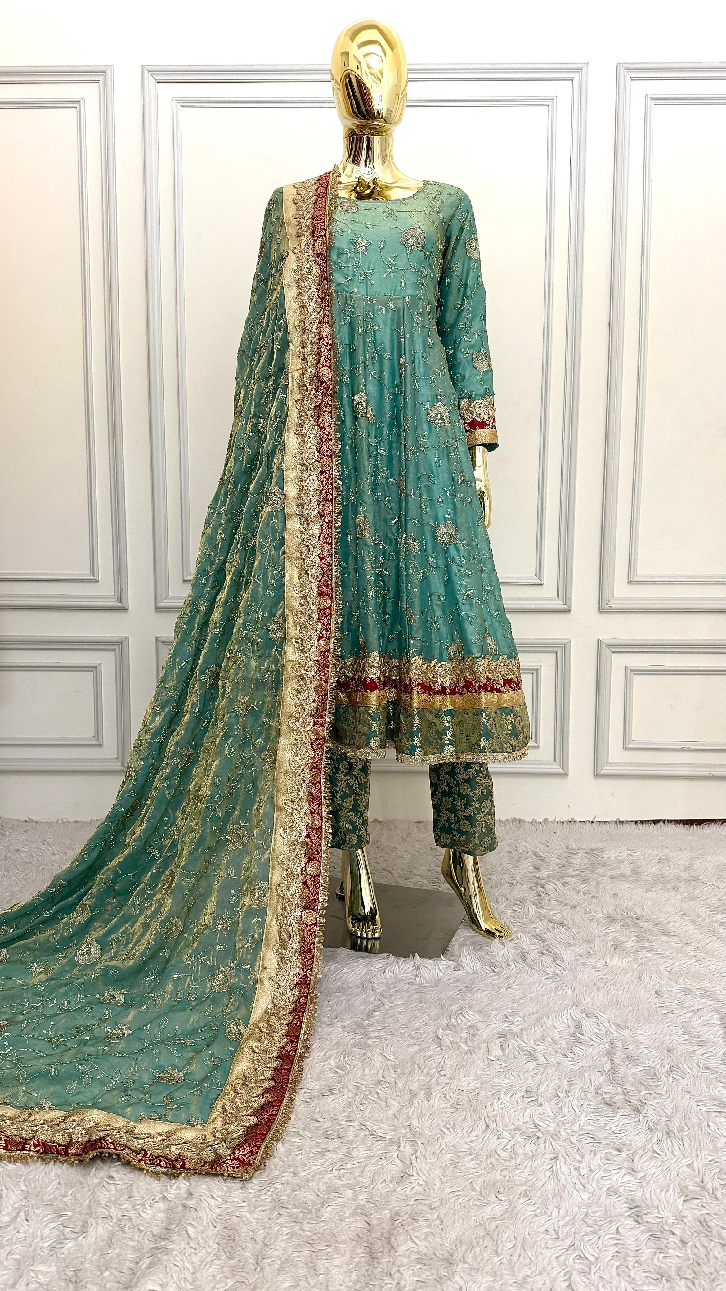 ITALIAN SHIMMER SILK BASED SKY BLUE ANARKALI