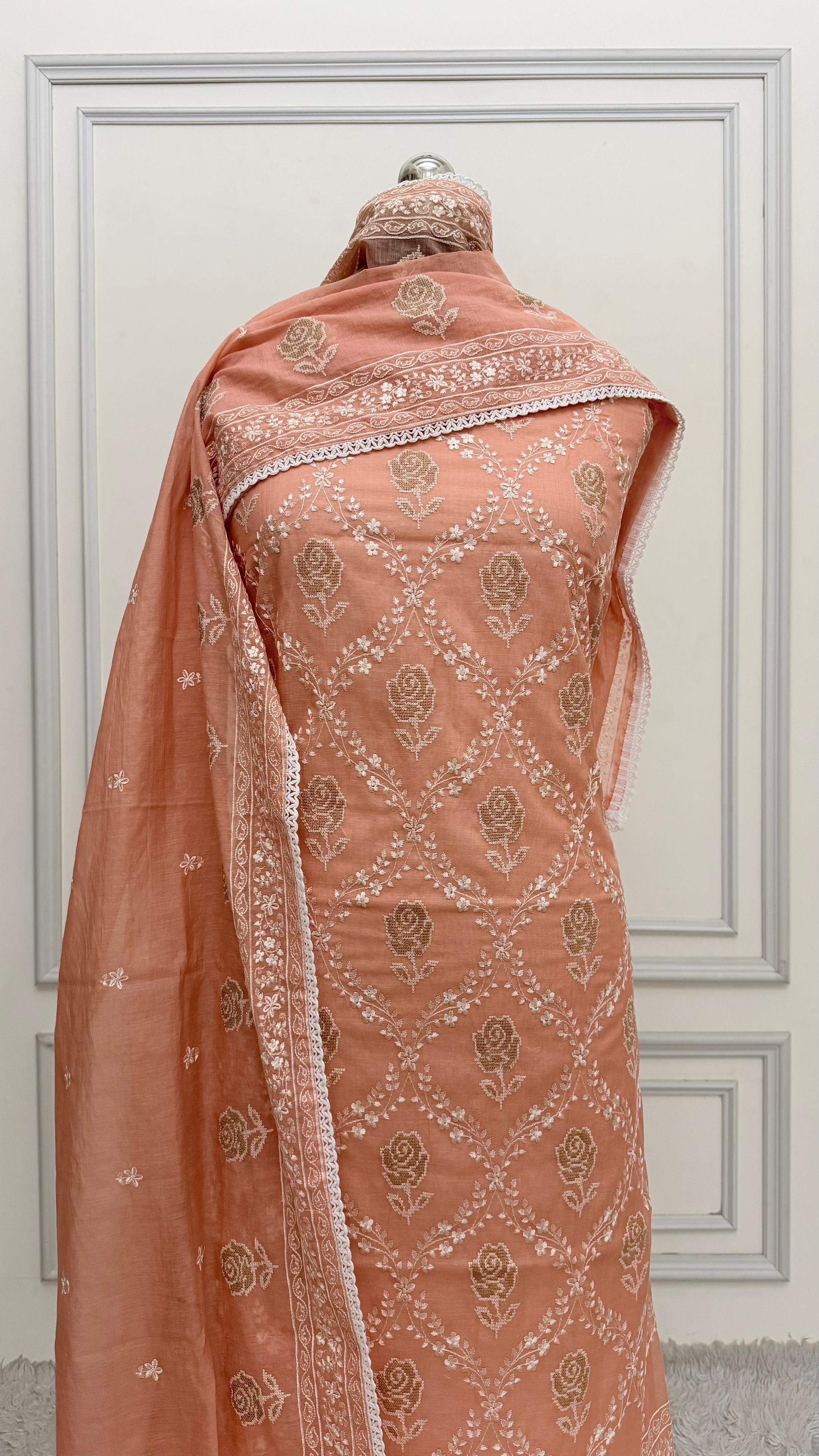 MELON COLOR COTTON MUL 3 PIECE SUIT