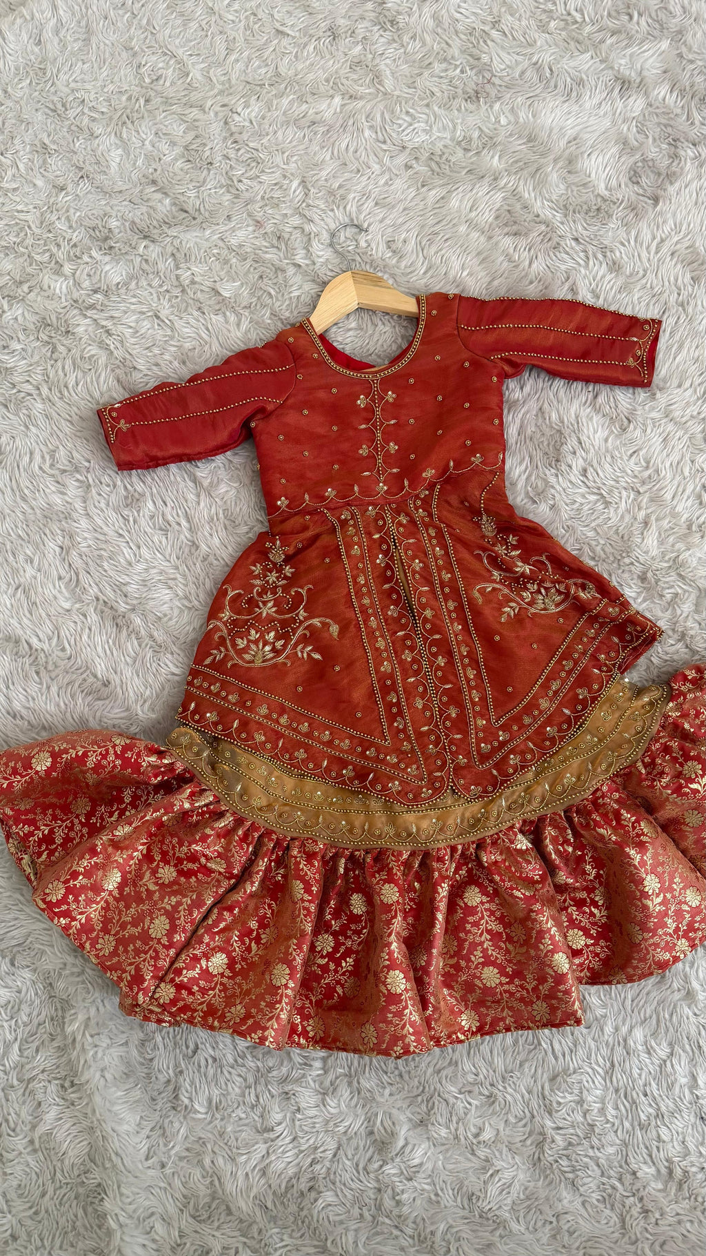 Rust peach indo western with farshi