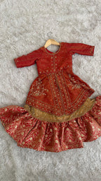 Rust peach indo western with farshi