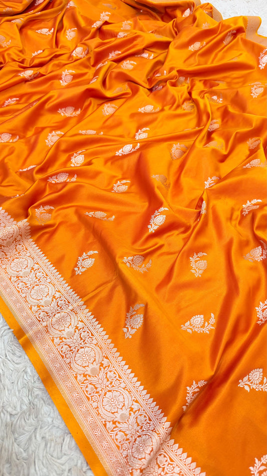 PEACH ORANGE  BUTI MASHRU KATAAN SILK