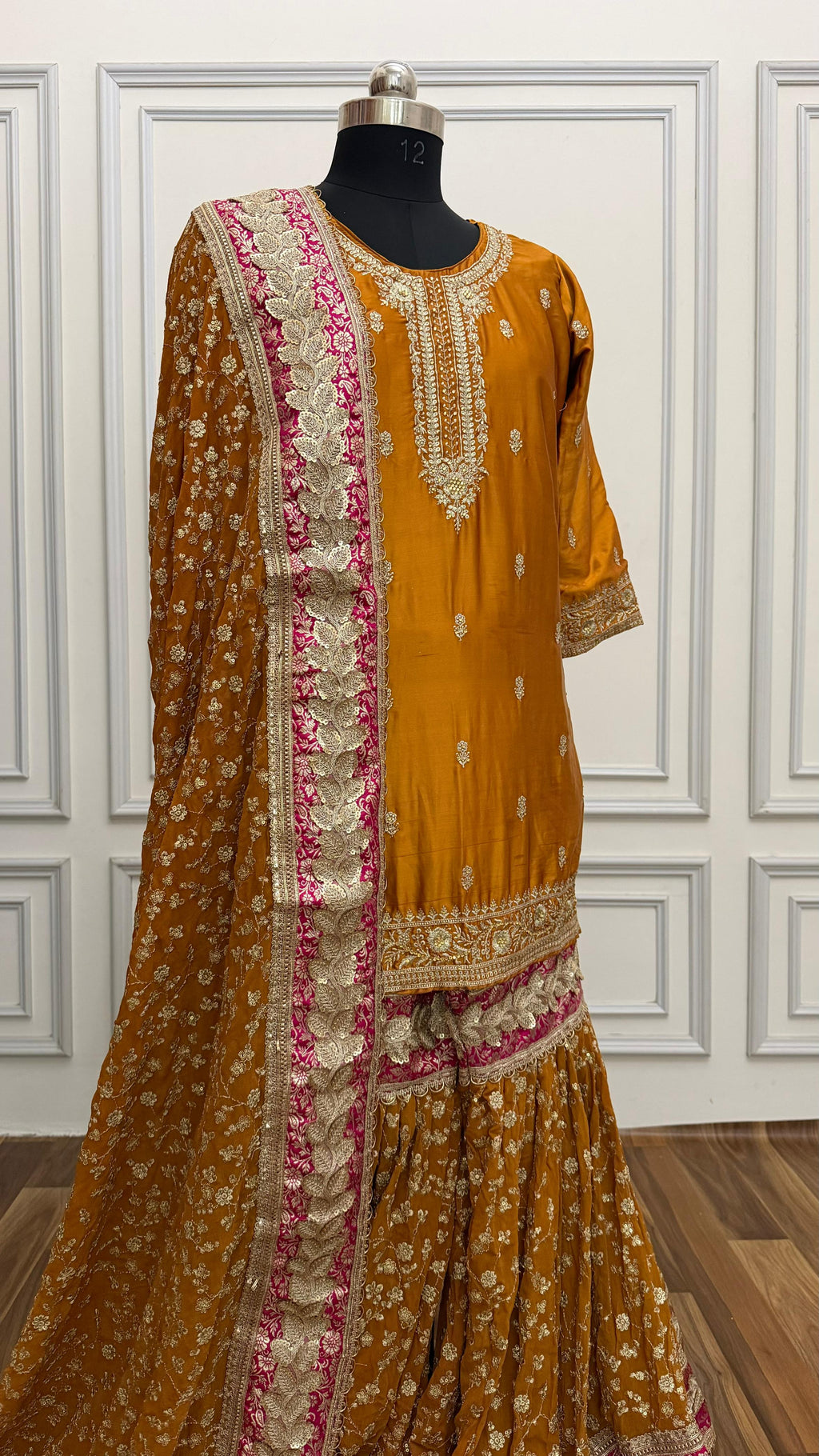 MUSTARD WITH RANI BOARDER GEORGETTE GHARARA