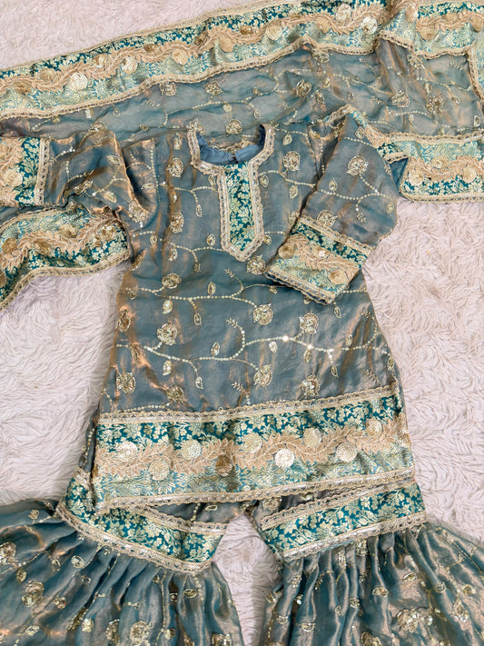 CADET BLUE KIDS RAMPURI GHARARA