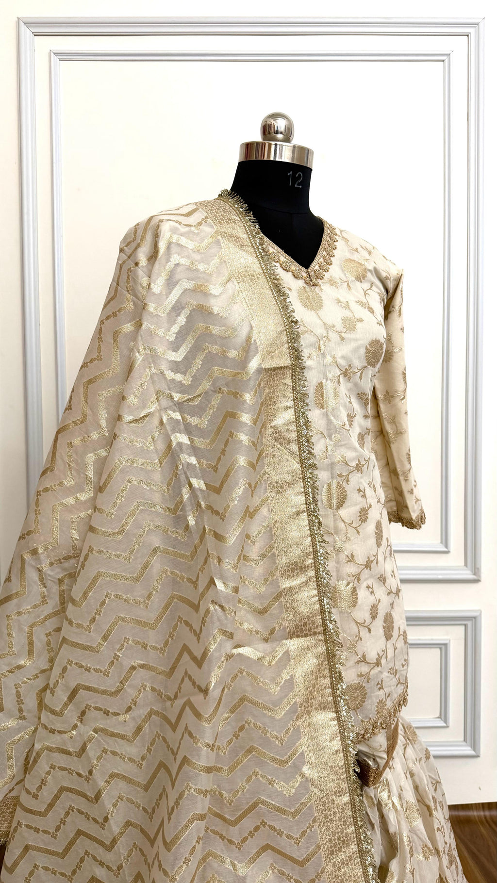 Off white banarasi cotton silk gharara