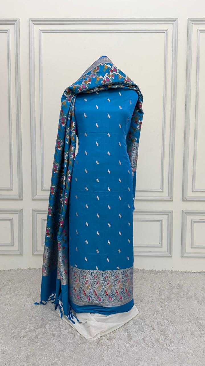 OCEAN BLUE COLOR MEENEDAR 3 PIECE SUIT