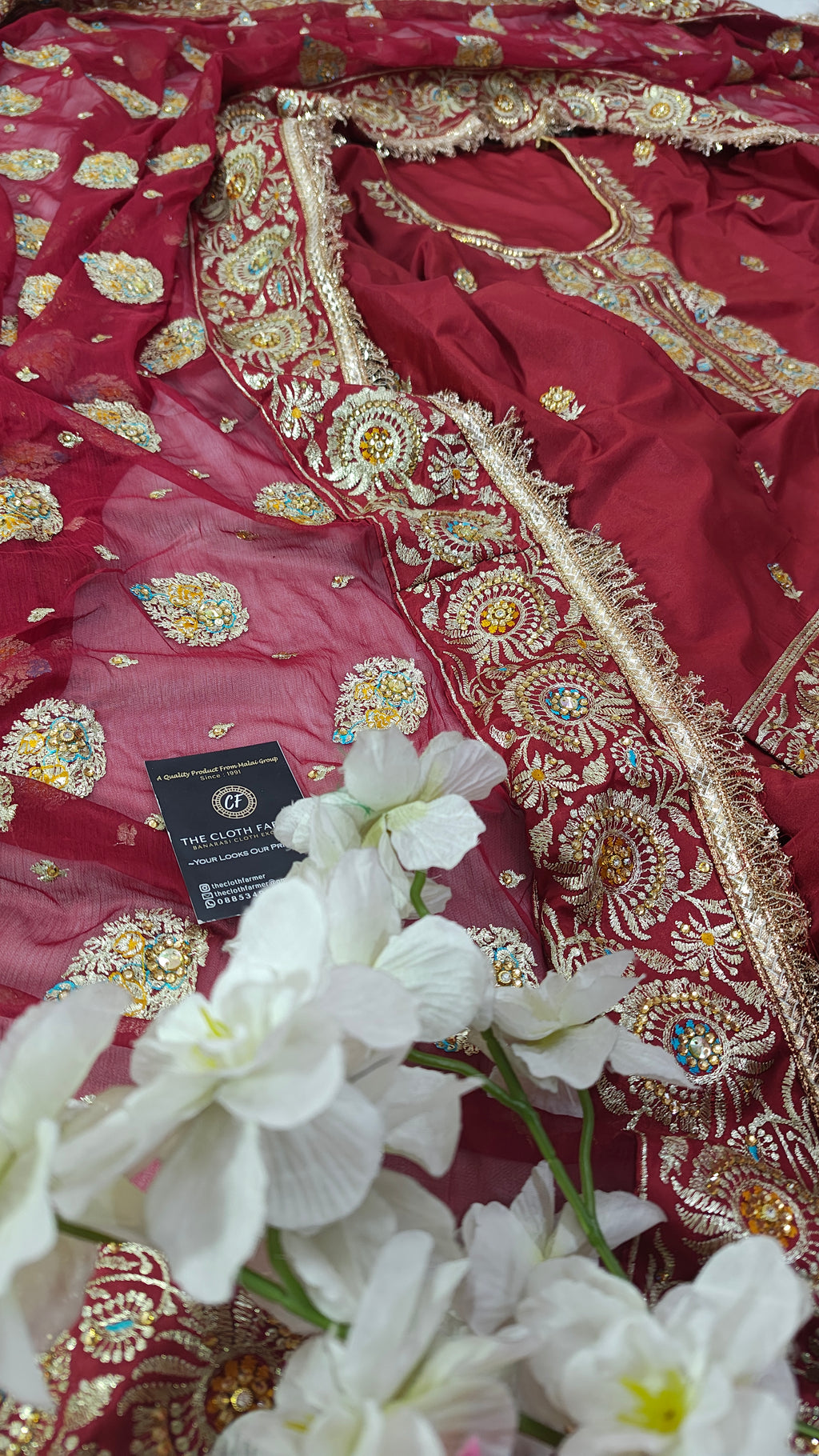 Blood maroon paan pattern Embroidered Gharara with Viscose silk base