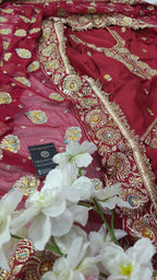Blood maroon paan pattern Embroidered Gharara with Viscose silk base