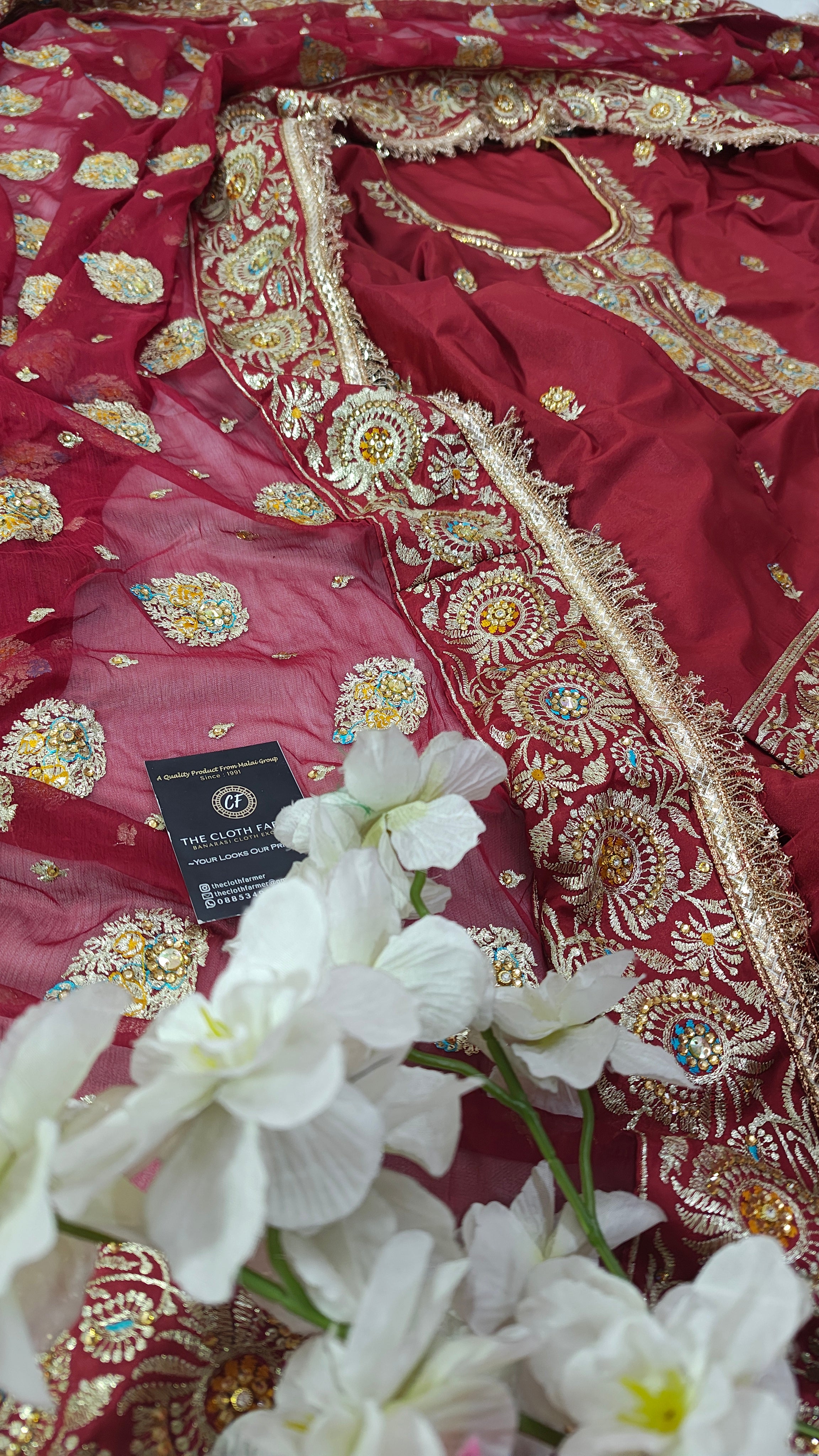 Blood maroon paan pattern Embroidered Gharara with Viscose silk base