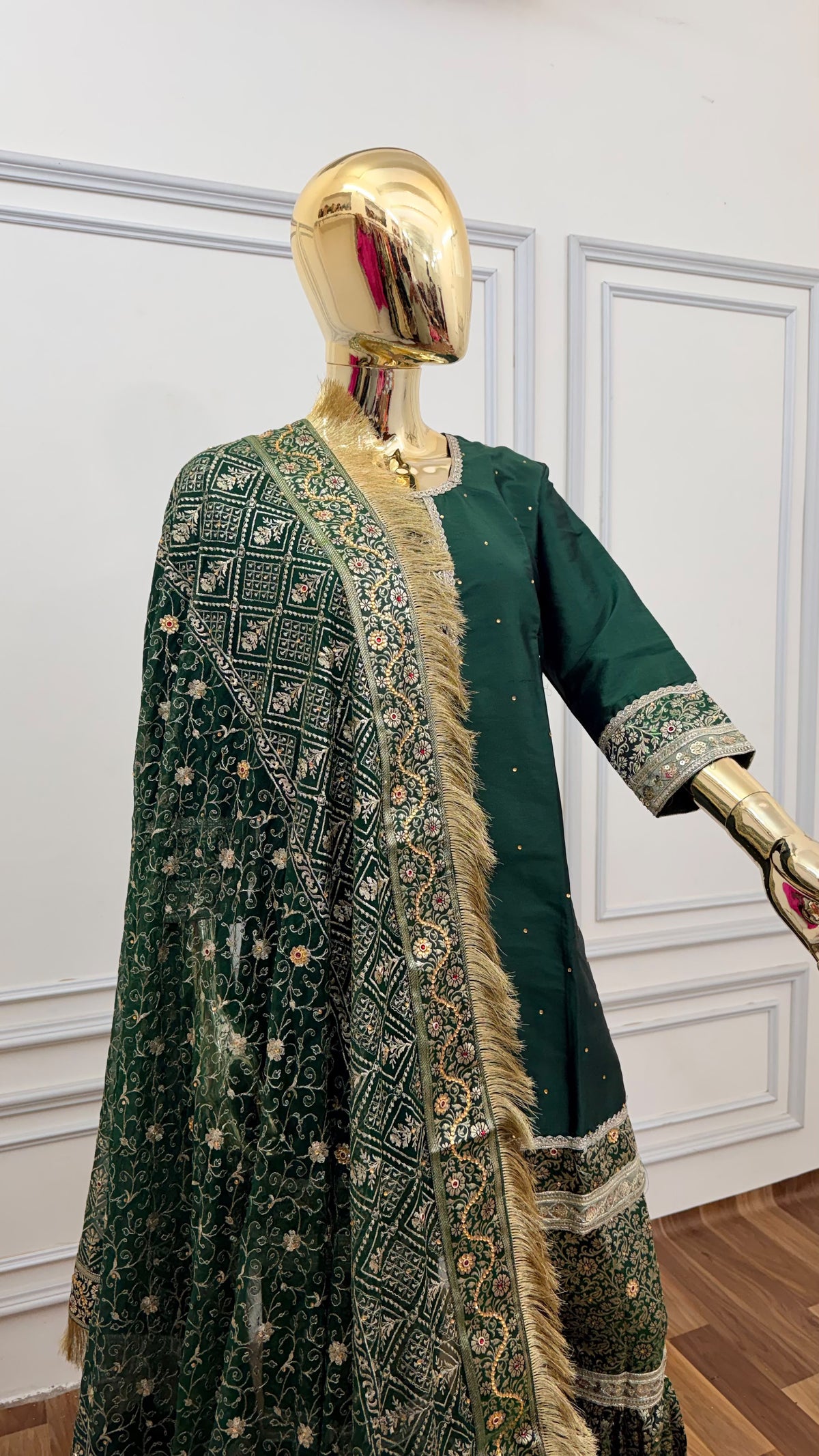 PINE GREEN PLAN TOP KIMKHAB GHARARA