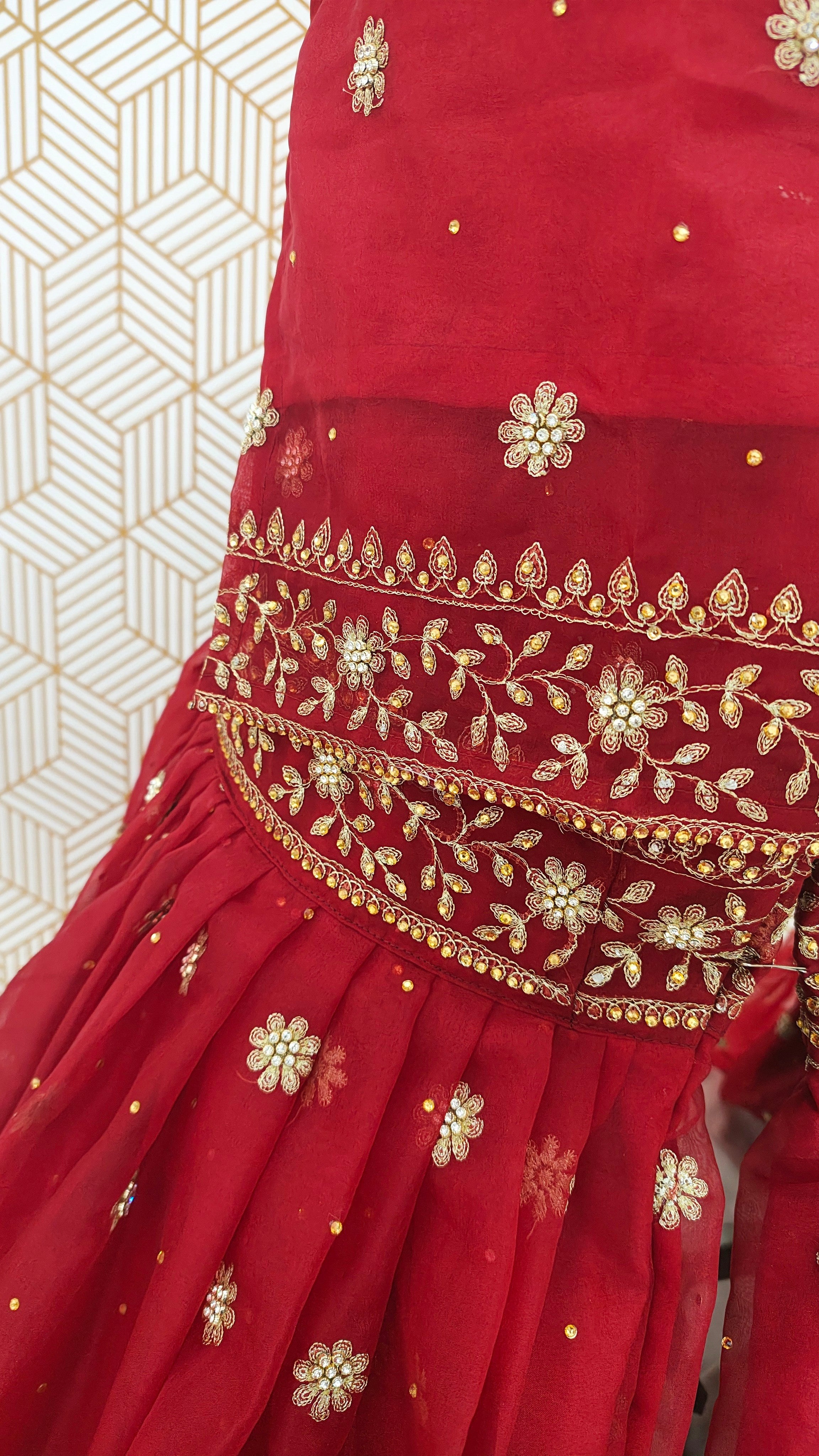 Bridal Maroon booti Pattern Embroidered Gharara